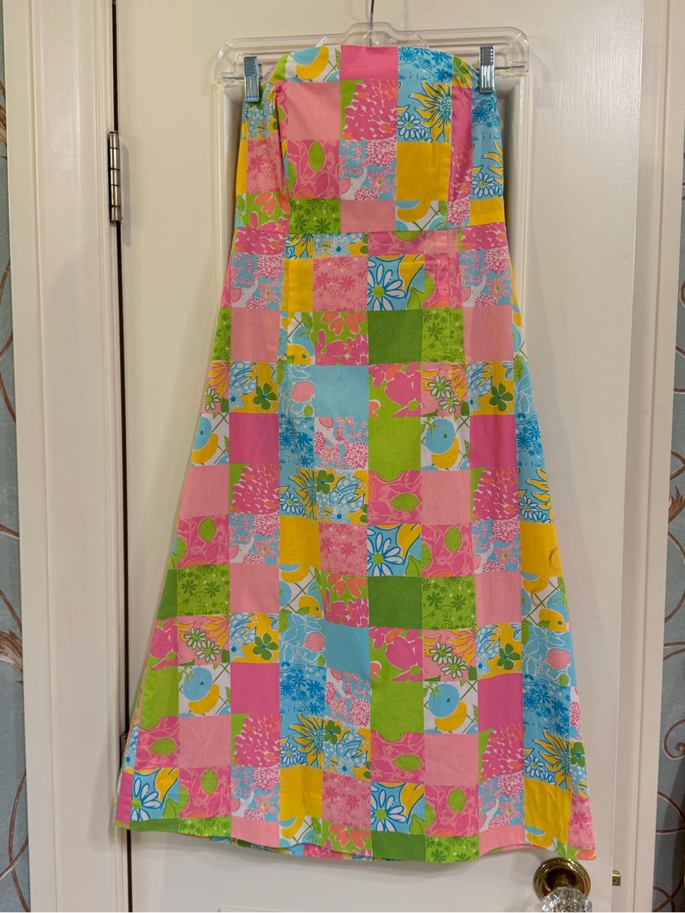 Vintage Lilly Pulitzer Patchwork Midi Dress in Pink, Blue, Green & Yellow